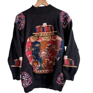 VTG Norm Thompson Floral Design 100% Cotton Hand Framed Sweater Medium 90s y2k